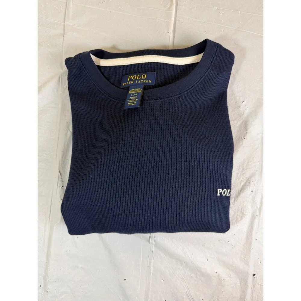 Polo Ralph Lauren Mens Large Navy Blue Waffle Knit Thermal Sleep Shirt PWLC2F